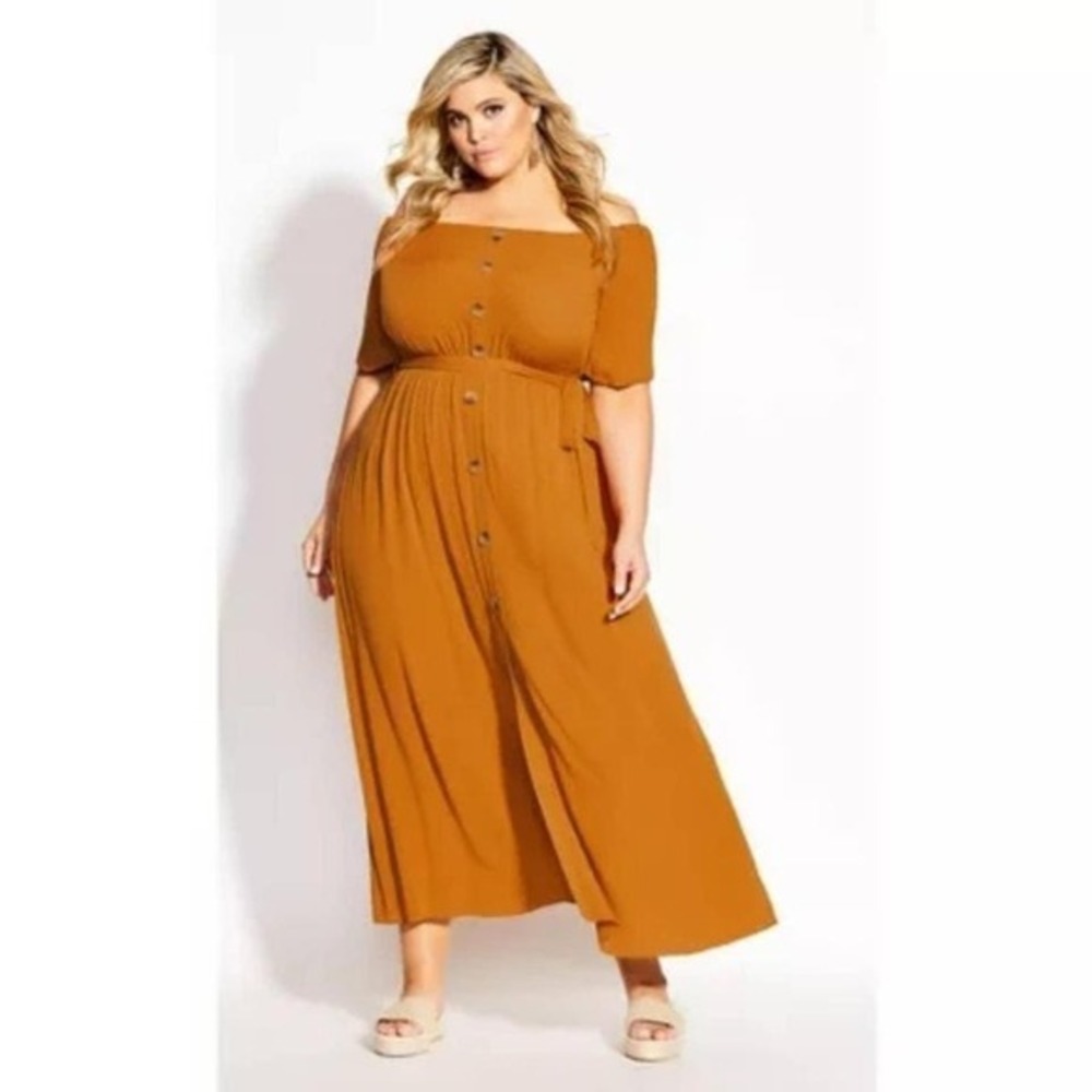 City Chic Women's Plus Size Tropical Tie Maxi Dress Spicey Mustard plus size‎ 24